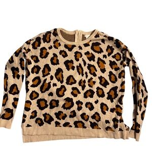 H&M Leopard Print Sweater Beige Brown Crew‎ Neck Pullover Women's Size S